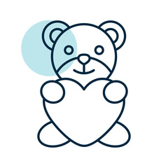 Teddy holding in the paws of big heart icon
