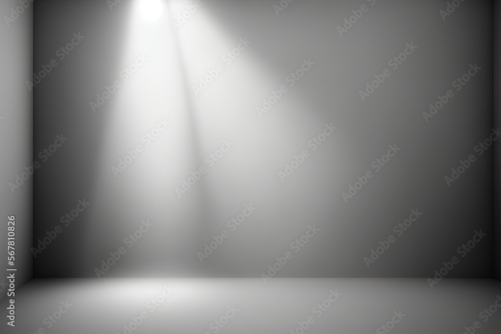 Poster an empty room with a light coming from the top of the wall and a spot of light on the floor in the m