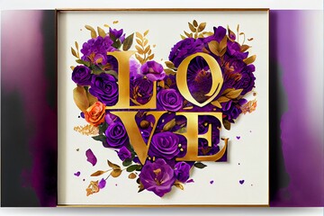 Liebevolle Dekoration mit Buchstaben in LOVE Form zu Valentinstag mit Blumen, ai generativ