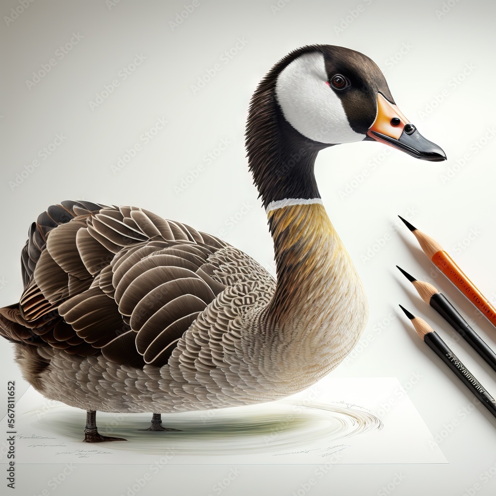 Poster a drawing of a duck sitting on top of a piece of paper next to a pencil and a drawing of a duck on a