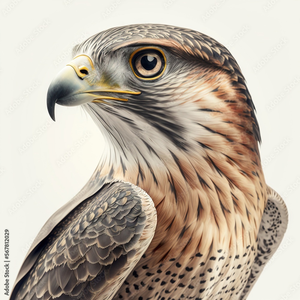 Aufkleber a close up of a bird of prey on a white background with a black and brown bird of prey on the right 