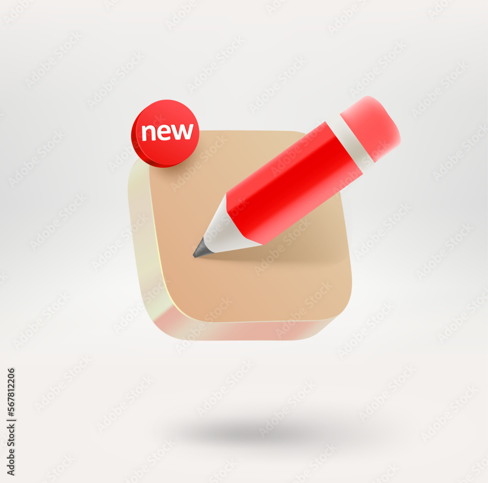 Aufkleber Write a message button with NEW label. Mobile application icon. 3d vector icon isolated on white background