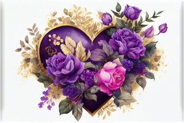 Liebevolle Dekoration in Herz Form zu Valentinstag mit Blumen, ai generativ