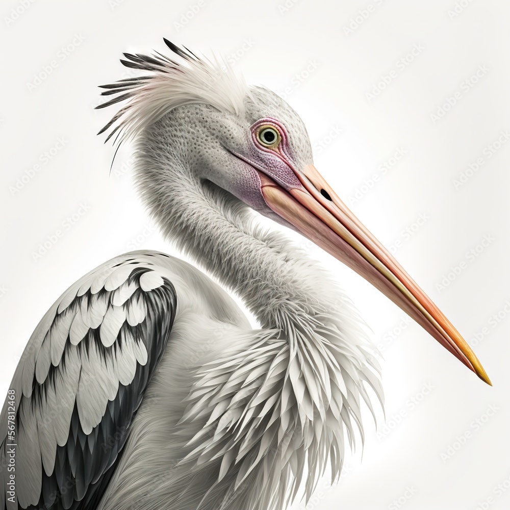 Poster a white bird with a long neck and a large beak with a long bill and a long neck with a long neck and