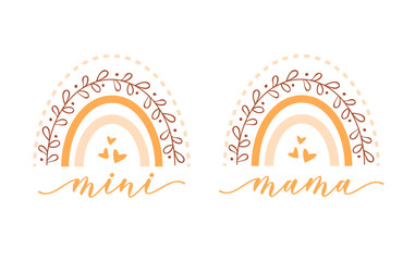 Mama and Mini Rainbow Svg cutting files. Mom and baby boho rainbow vector clipart isolated on white background. Perfect for shirts, different apparel, Mother's day printable gifts, cards etc © Anastasiia