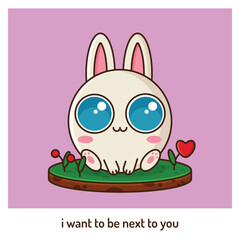 valentine postcard with rabbit, big eyes, love
