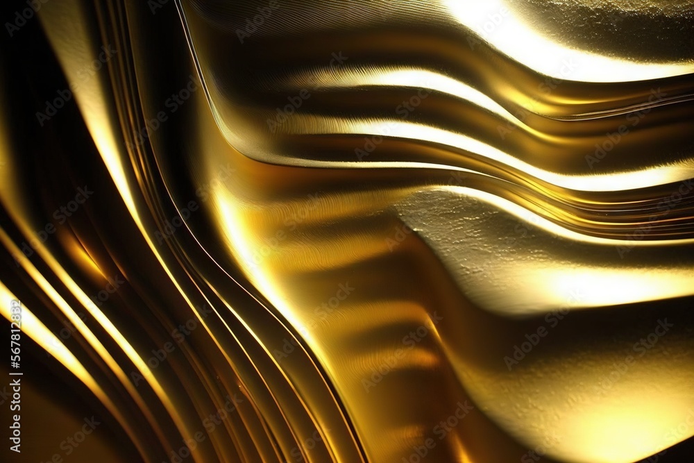 Aufkleber a close up of a shiny gold wallpaper with wavy lines and curves of light coming from the top of the 