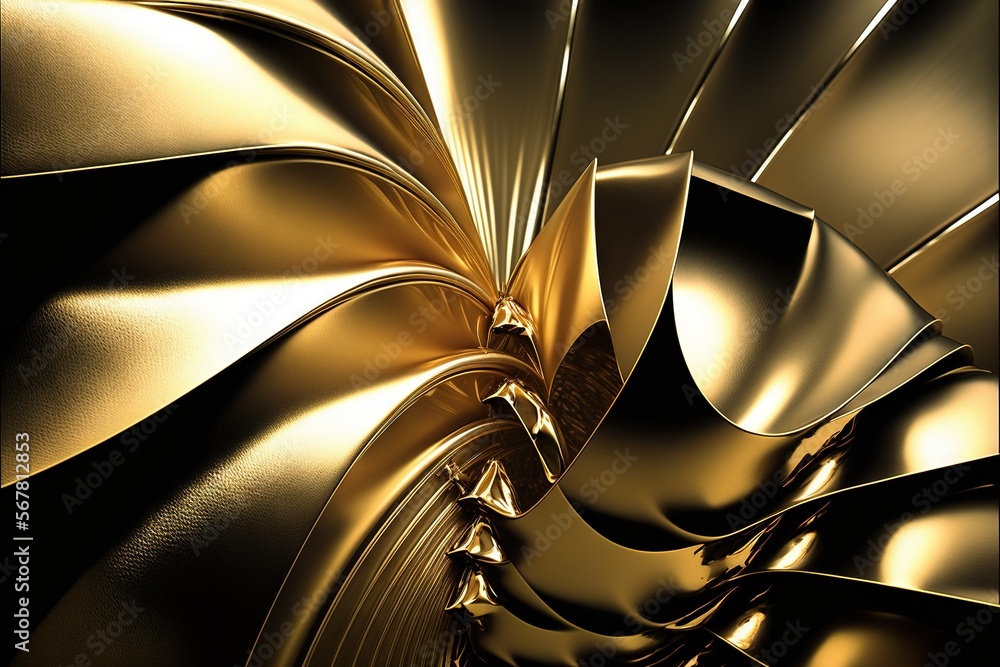 Poster a gold metal object with a black background and a black background with a gold metal object in the m