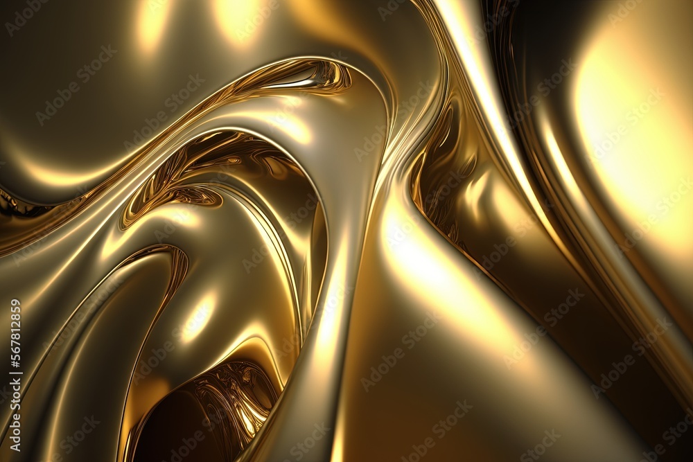 Poster a gold metallic background with wavy lines and curves in the center of the image and the center of t