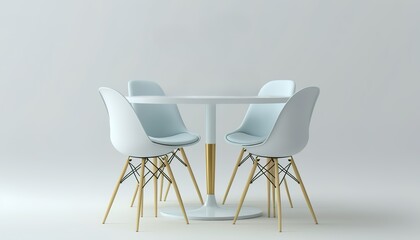 White chairs around a white round table, minimalistic modern style, illustration