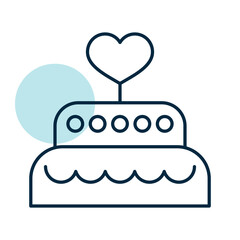 Wedding cake dessert with heart vector icon