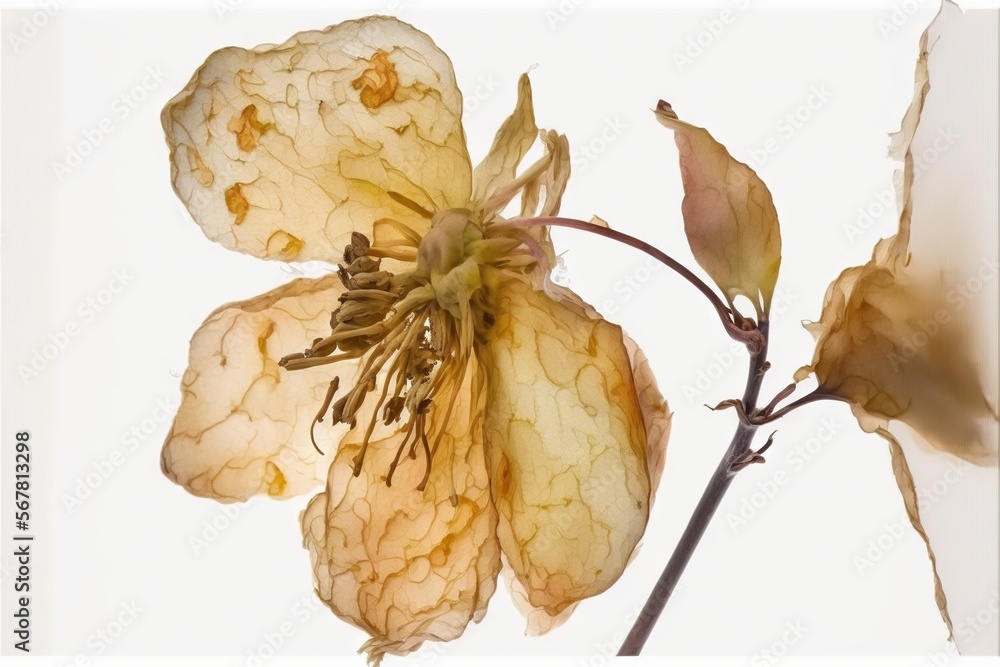 Poster a close up of a flower on a stem with a white background in the background is a blurry image of a fl