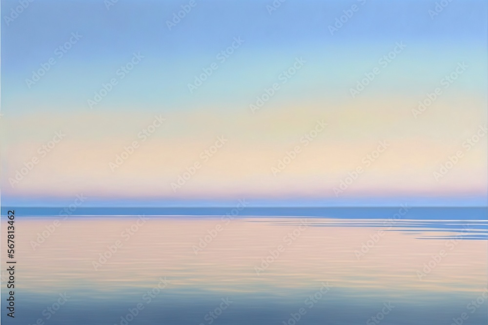 Poster a painting of a calm ocean with a sky in the background and a blue sky in the foreground with a few 
