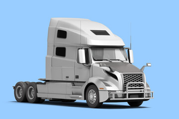 White semi truck with black inserts with carrying capacity of up to five tons front view 3d render on blue background