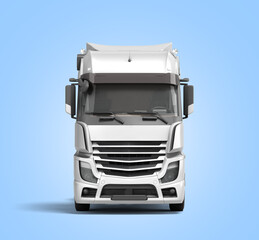 Obraz na płótnie Canvas White truck with black inserts with carrying capacity of up to five tons front view 3d render on blue background