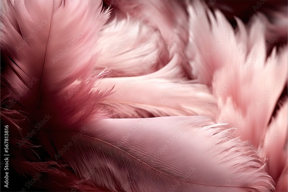 Poster a close up of a pink and white feather pattern on a black background with a black border around the 