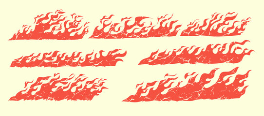 Hand drawn fire illustration on black background for element design. silhouette of flames in set.