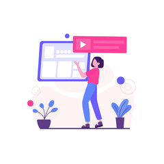 Business Concept: Flat Design of a Person Pointing at a board presentation