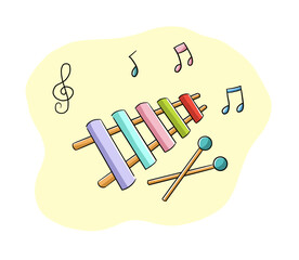 Hand drawn colorful cartoon vector illustration with children music instrument, xylophone clipart