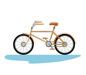 Hand drawn colorful cartoon vector illustration with bicycle on white background