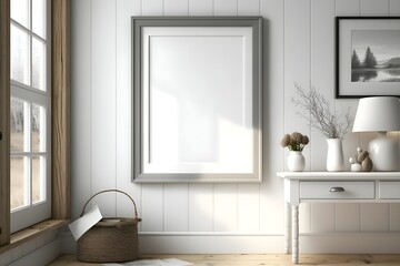 Fototapeta premium Frame mockup in modern home interior background, 3d render