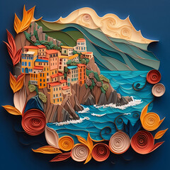 Discover the Magic of Cinque Terre with Handmade Papercut Illustrations - Wall Decor for Your Home Adventure Ai Generative