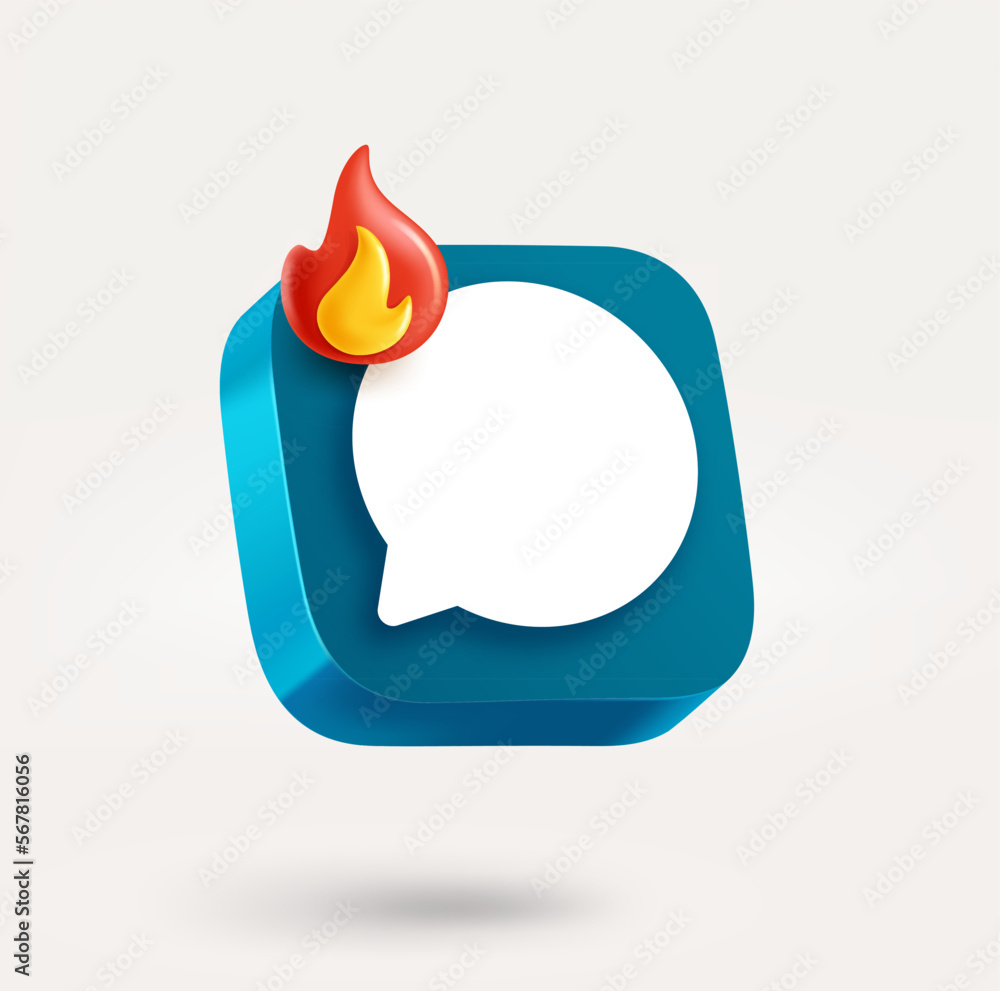 Poster Chat application icon with bonfire. 3d vector icon isolated on white background