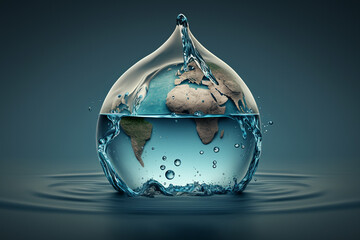 World water day. A globe in the shape of a drop of water. Saving water and world environmental protection concept. Generative AI.