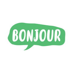 Bonjour Letter in Hand Drawn Speech Bubble Vector Template © waniperih