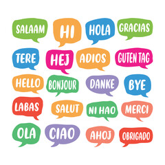 Set of Speech Bubble with Word on Different Languages