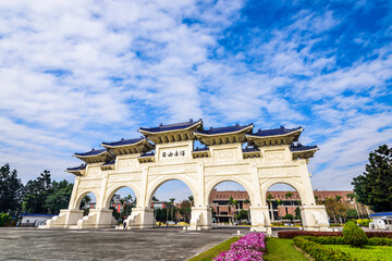 The main gate of the National Taiwan Democracy Memorial Hall ( National Chiang Kai-shek Memorial Hall ) in Taipei, Taiwan.