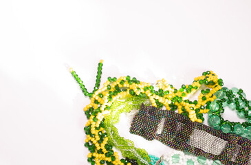 Bead jewelery on white background.