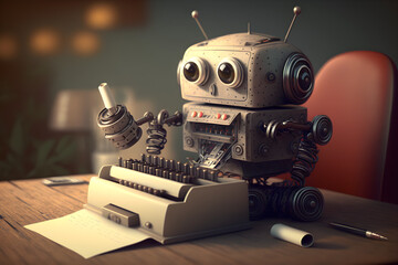AI copywriting bot or Artificial Intelligence copy writer bot with typewriter. Generative AI