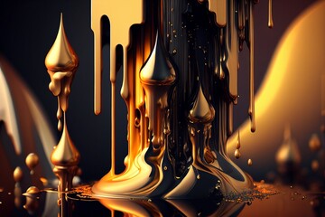 Edler und luxuriöser Hintergrund mit flüssigem Gold. AI generativ
