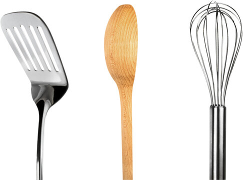 Spatula with Wooden Spoon and Wire Whisk - Isolated