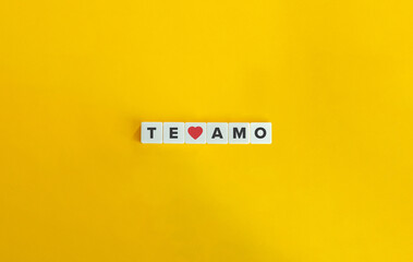 Te Amo (I Love You in Spanish). Letter Tiles on Yellow Background. Minimal Aesthetics.