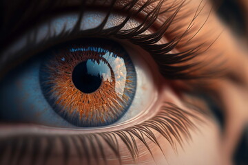 Fototapeta na wymiar Close Up Woman Eye with Eyelashes Photo Wallpaper Generative AI