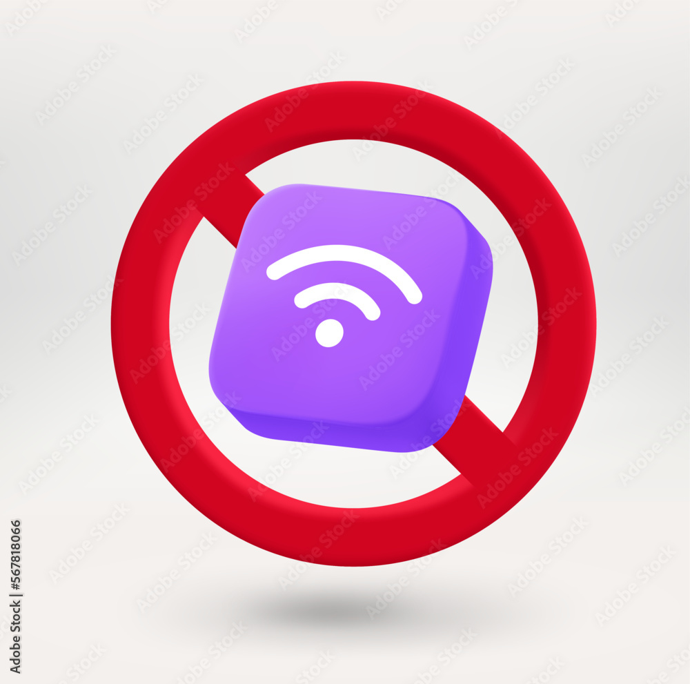Fototapete Wireless connection icon in red circle with crossed line. No wireless connection concept. 3d vector icon 
