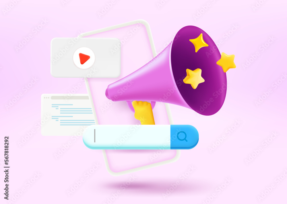 Poster Using internet social media via mobile phone concept. 3d vector illustration