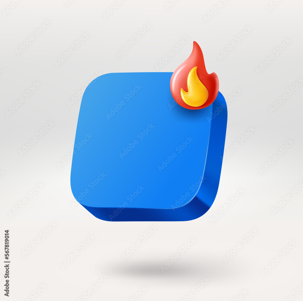 Fototapete Empty app icon with flame sign. Place your logo or icon into button. 3d vector icon isolated on white background
