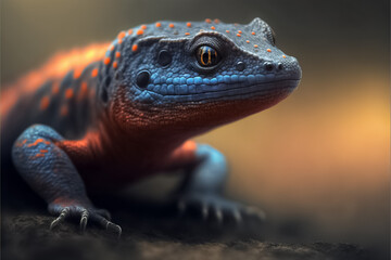 Close up of a beautiful salamander portrait. Patterned toxic animal in natural habitat. generative AI
