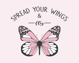 Decorative slogan with cute butterfly illustration, vector design for fashion, poster, card and sticker prints