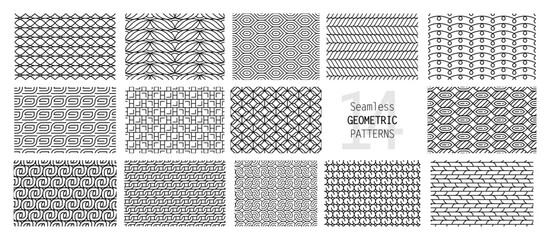 Collection of Seamless Geometric Pattern. Monochrome repeatable backgrounds. Endless black and white prints, textile textures