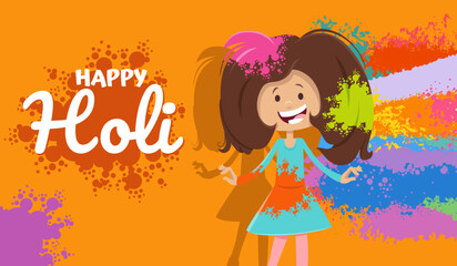 Hindu Holi festival design with comic girl character