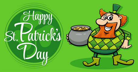 Saint Patrick Day design with cartoon Leprechaun with gold