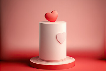 Fototapeta premium Background for Valentine's Day featuring pedestal advertising for product display and a cylinder for product presentation. Generative AI