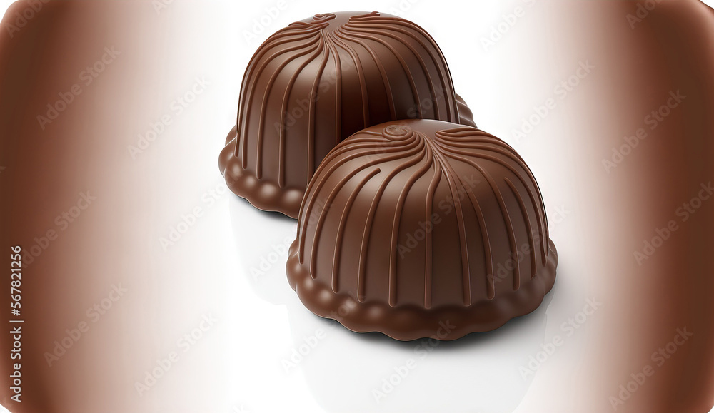 Poster a chocolate candies isolated with full depth of focus and clipping path on a white background. Generative AI