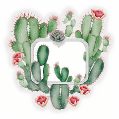 Cactus Watercolor Art Valentines Day