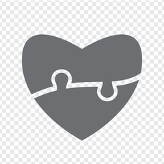 Simple icon of heart puzzle in grey.  Simple icon puzzle of two elements on transparent background for your web site design, logo, app, UI. EPS10.