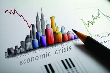 Illustrated Journey Through the Economic Crisis: Powerful Images of Financial Struggles, Joblessness, Market Collapses, and Revitalization Efforts. Generative AI.